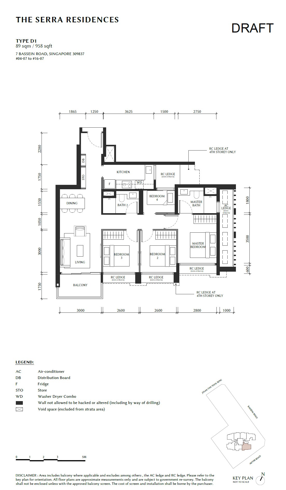 The Serra Residences Type D1 4 Bedroom floor plan, 958 sqft